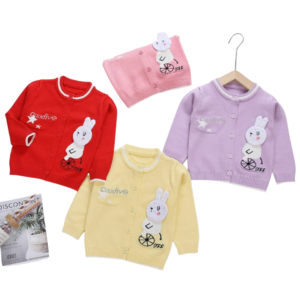 BabyShop sweater round neck front open with rabbit print