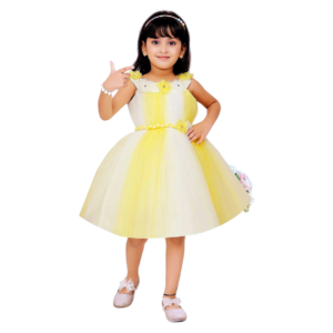 BabyShop kids girls knee length party dress(yellow, sleeveless)